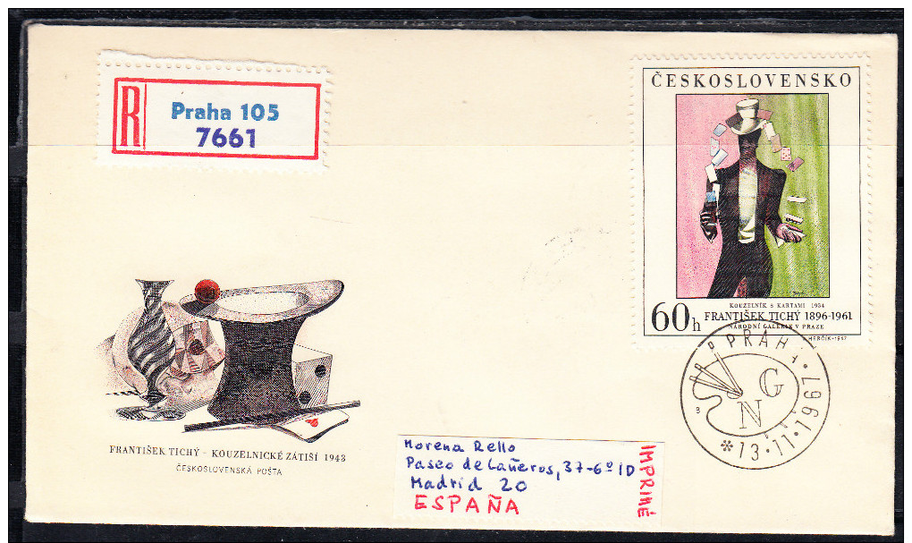 CHECOSLOVAQUIA 1967. FDC.SOBRE 1er. DIA.FRANTISEK TICHY  CN 1921 - Otros & Sin Clasificación