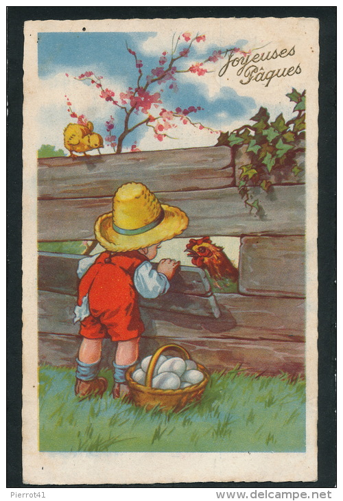 ENFANTS - Jolie Carte Fantaisie Enfant Avec Poule Et Poussin "Joyeuses Pâques" - CASTELLI (non Signée) - Castelli