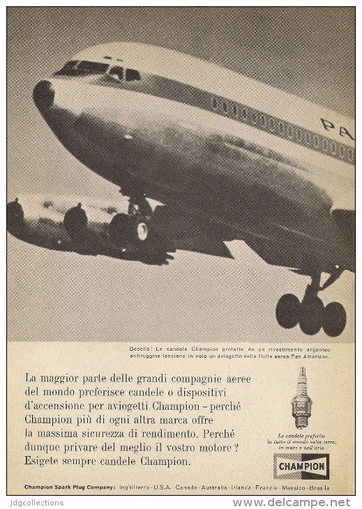 # CHAMPION SPARK PLUG 1950s PAN AM AIRLINES Car Italy Advert Pub Reklame Bujìas Candele Zundkerze Bougie - Werbung