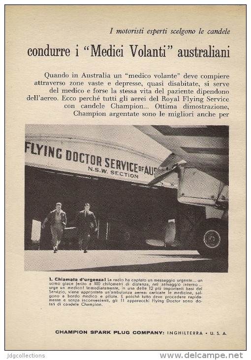 # CHAMPION SPARK PLUG 1950s  FLYING DOCTORS AUSTRALIA, Italy Advert Pub Reklame Bujìas Candele Zundkerze Bougie - Pubblicità