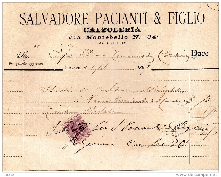 1897   FATTURA  FIRENZE CALZOLERIA - Italia