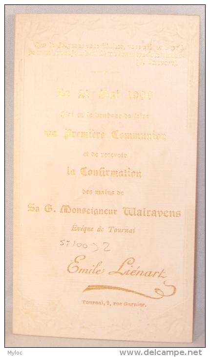 Souvenir De Communion. Tournai. 21 Mai 1906. Emile Liènart. Ange. - Communion
