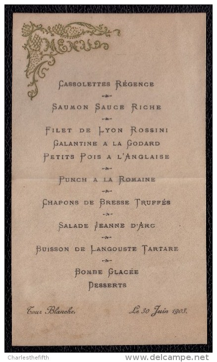 MENU 1903 ( Format 15 X 7 ) Tour Blanche - - Menus