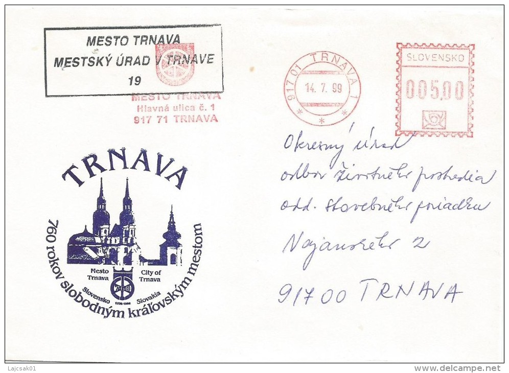 Slovakia 1999. Cover TRNAVA Postmark City Of Trnava - Covers & Documents