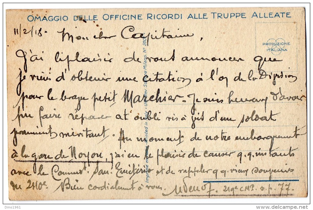 CPA 297 - MILITARIA - Carte Militaire  - Milan Souhaite La Bienvenue Aux Troupes Françaises / Gare De NOYON / Voir Verso - Patrióticos