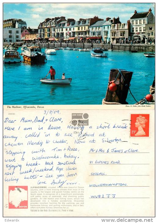 Harbour, Ilfracombe, Devon, England Postcard Posted 1989 Stamp John Hinde #2 - Ilfracombe