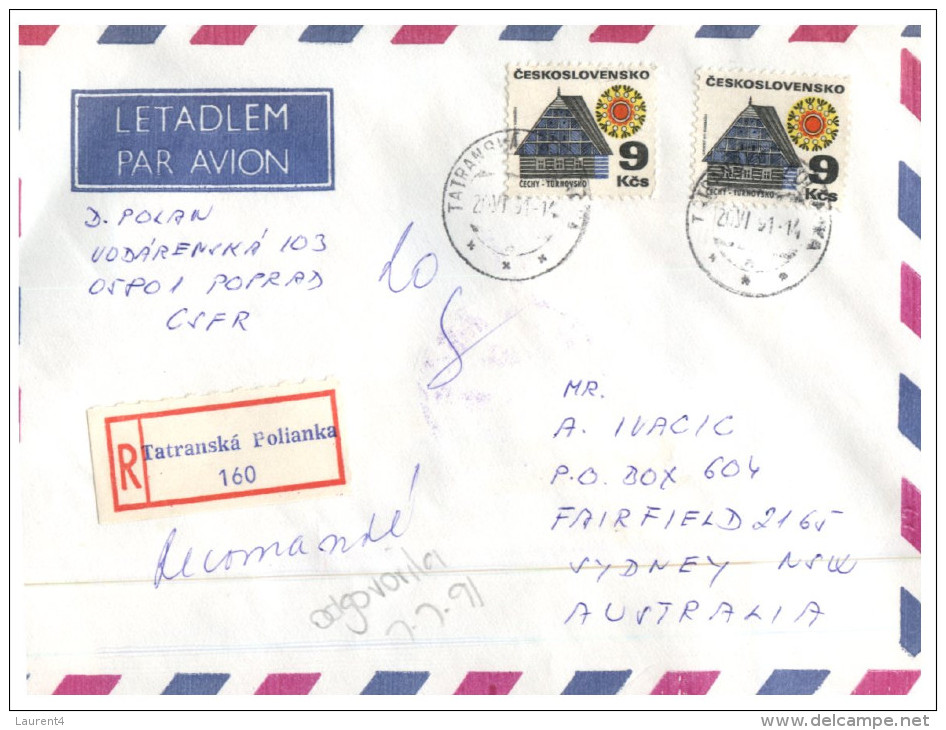 (995) Ceskoslovakia To Australia Registered Cover - 1991 - Lettres & Documents