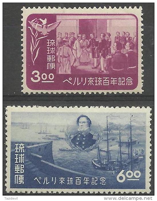 RYUKYU ISLANDS - 1953 Arrival (3y Has Light Crease, Not Seen From Front. Scott 27-28. MNH ** Sailing Ships - Ryukyu Islands