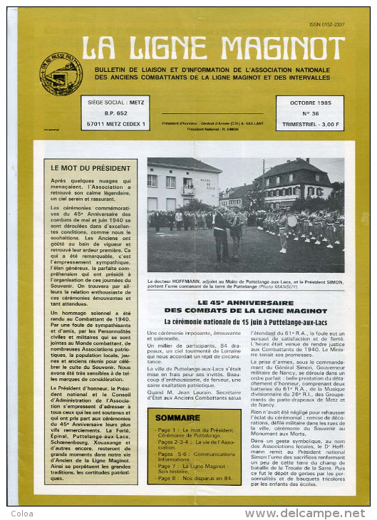 Bulletin Des Anciens Combattants De La Ligne Maginot N° 36 Octobre  1985 - History