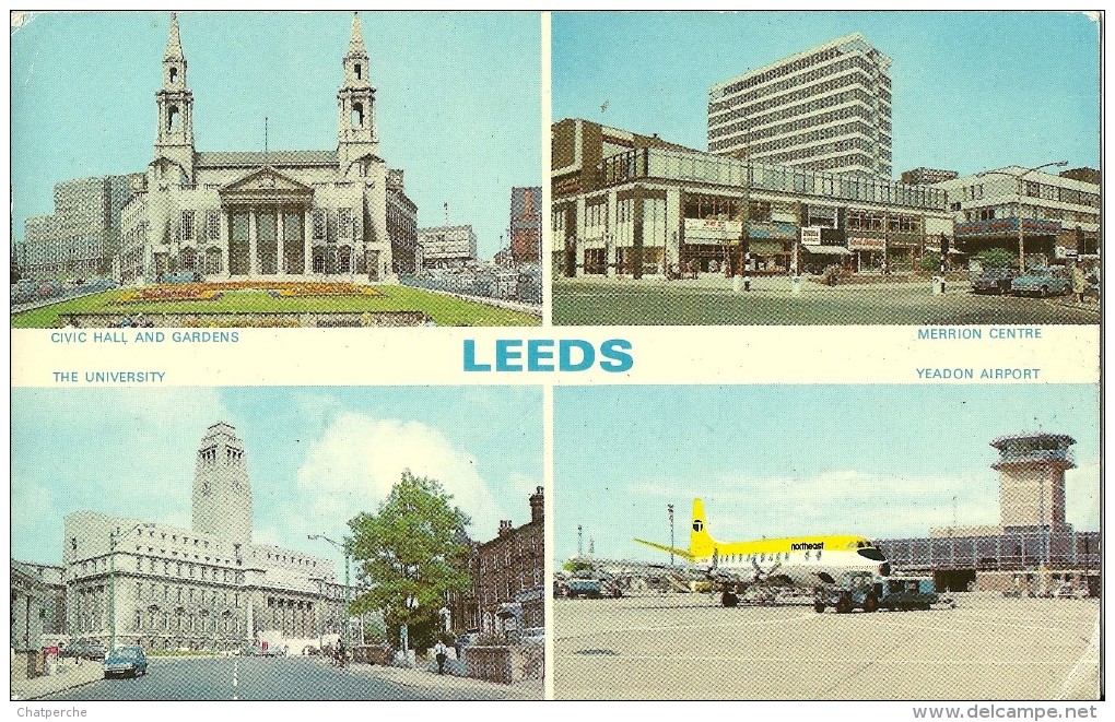 LEEDS ROYAUME UNI VUES MULTIPLES  AVION CIE NORTHEAST YEADON AIRPORT N°  23 ECRITE CIRCULEE 1973 ED. DENNIS - Leeds