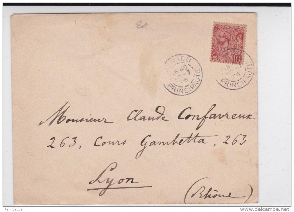 MONACO - 1906 - ENVELOPPE Pour LYON - Postmarks