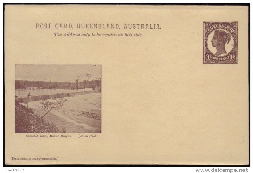 Queensland 1898. Entier Postal. Overschot Dam, Mount Morgan. Barrage Sur La Dee River. Mine D'or, D'argent Et De Cuivre - Minéraux