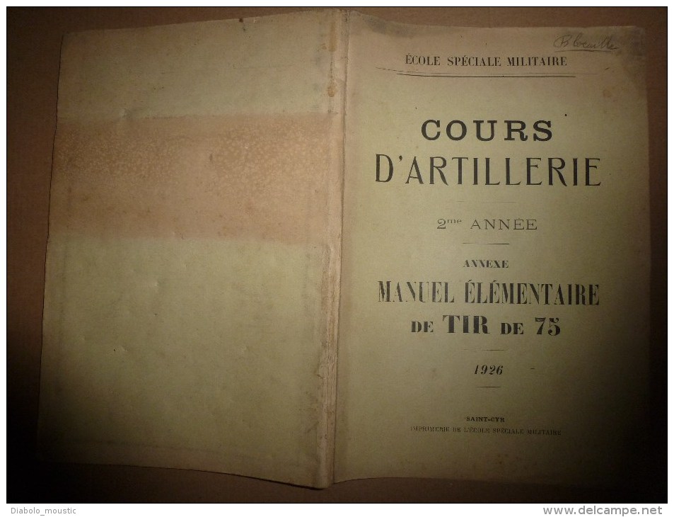 1926  Ecole Spéciale Militaire De SAINT-CYR ...Cours D' ARTILLERIE...Manuel De TIR De 75 - Francés