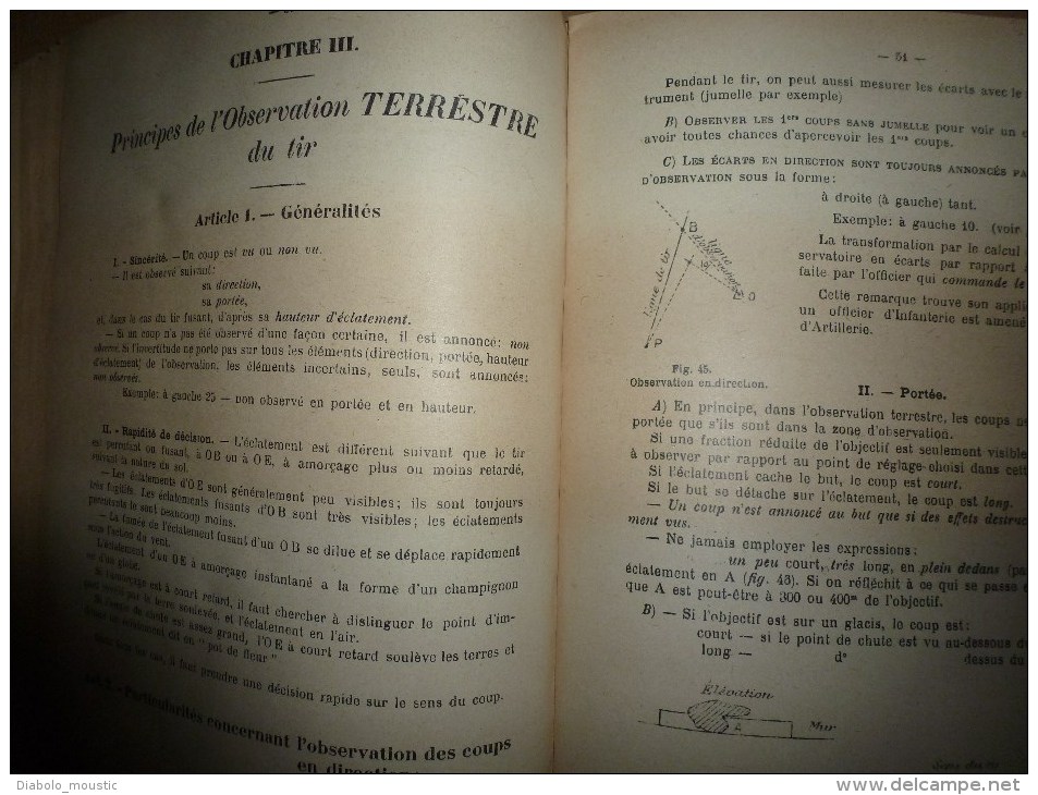 1926  Ecole Spéciale Militaire de SAINT-CYR ...Cours d' ARTILLERIE...Manuel de TIR de 75