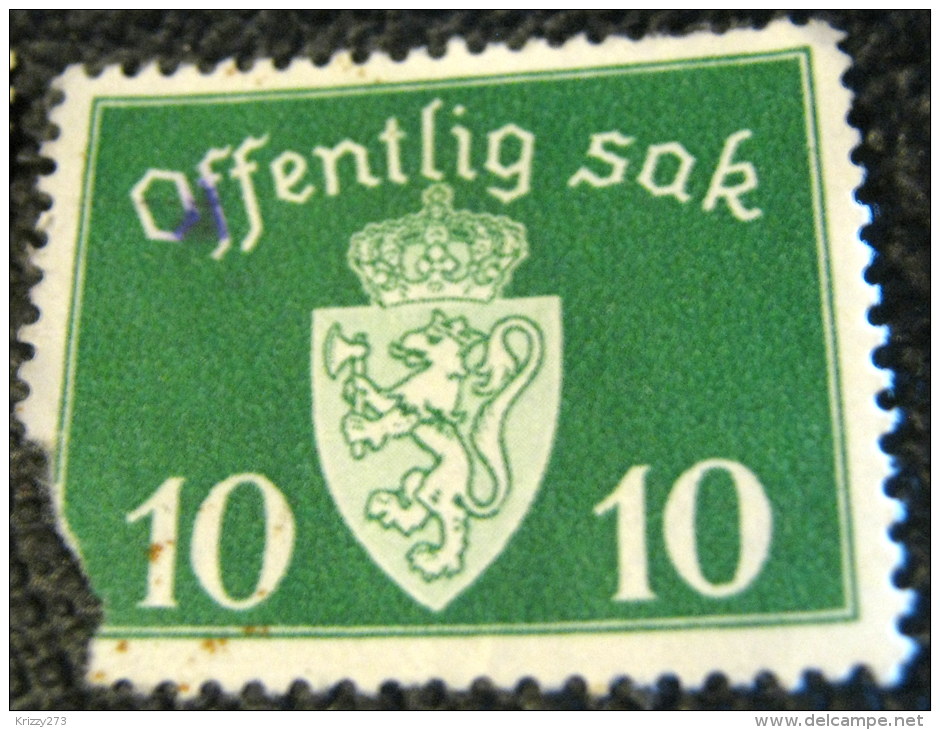 Norway 1937 Official Stamp 10 Ore - Used - Oficiales