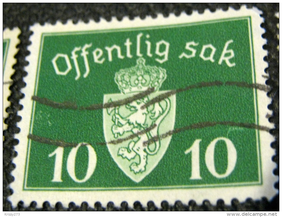 Norway 1937 Official Stamp 10 Ore - Used - Oficiales