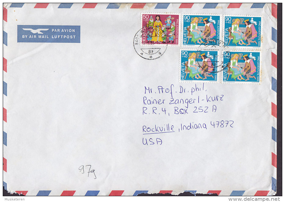 Switzerland Airmail Par Avion Luftpost WINTERTHUR 1986 Cover Lettera To ROCKVILLE Indiana USA Pro Juventute Stamps - Lettres & Documents
