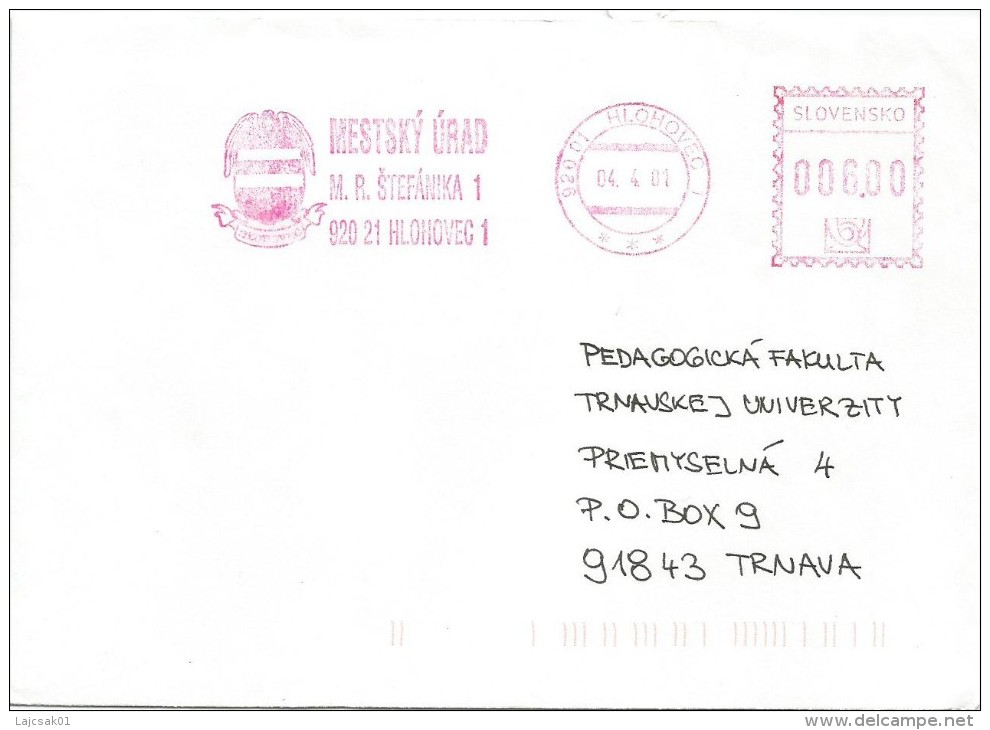 Slovakia 2001. HLOHOVEC  Postmark Coat Of Arms - Lettres & Documents