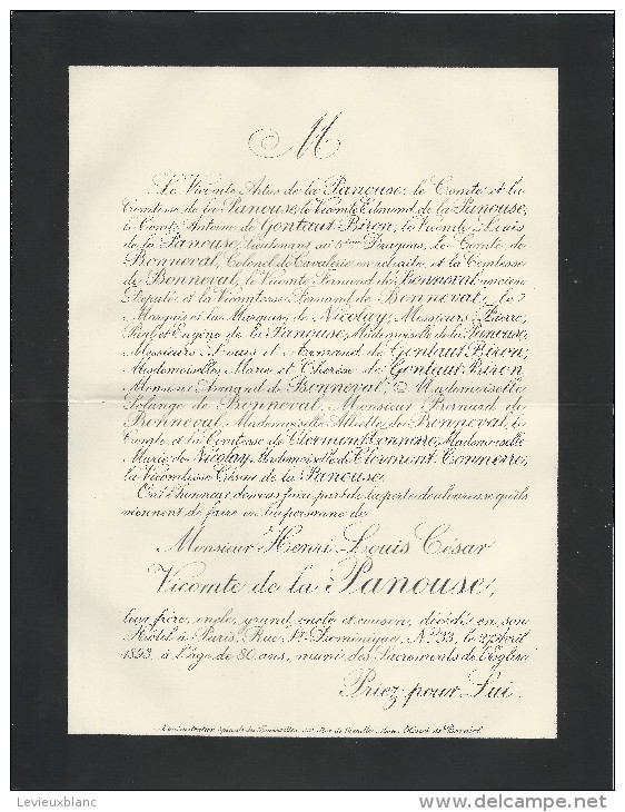 Annonce Décés/ Henri Louis César Vicomte De La Panouse/ 80 Ans/ Paris/ 1893      FPD1 - Décès