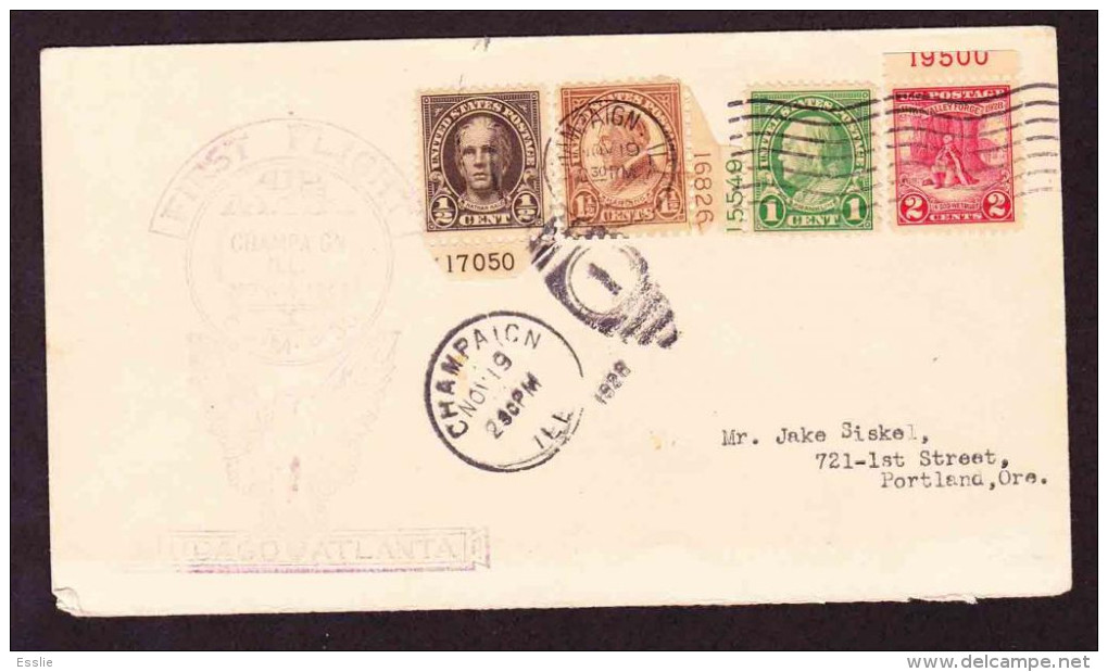 United States On First Flight Cover - 1928 - Champaign ILL. CAM 30 - Chicago Atlanta - Covers & Documents