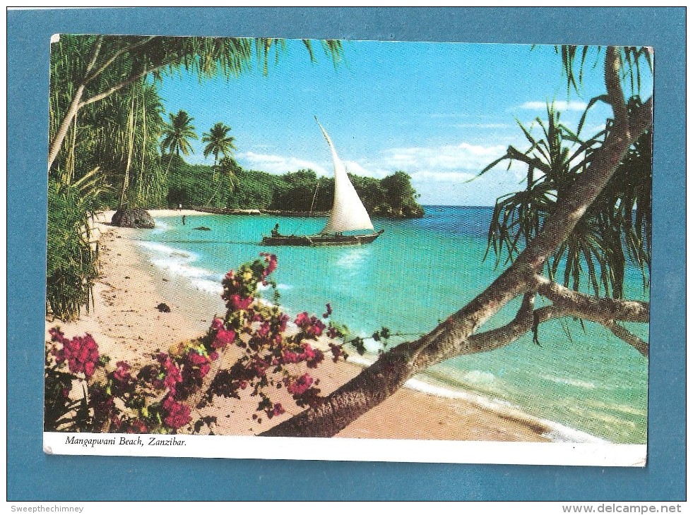 TANZANIA ZANZIBAR LARGE SIZE MODERN PC MANGAPWANI BEACH  USED TANZANIA STAMP - Tanzanie