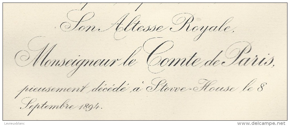 Annonce Messe/Son Altesse Royale Monseigneur Le Comte De Paris /Stowe House/1894   FPD6 - Décès