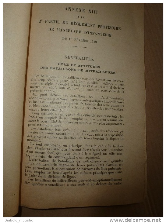 1924 Notice Sur Les BATAILLONS MITRAILLEURS........Manoeuvre D'Infanterie - Französisch