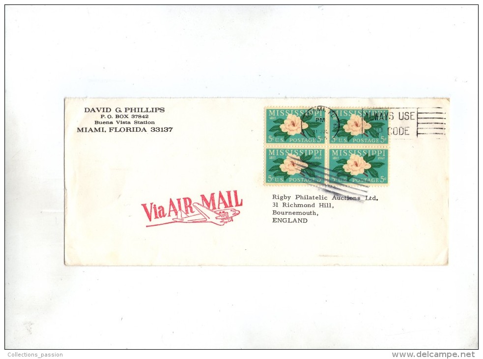 Lettre , Via Air Mail , D.G. Phillips , Miami , Florida , Mississipi, Always Use Zip Code, Frais Fr : 1.80€ - Covers & Documents