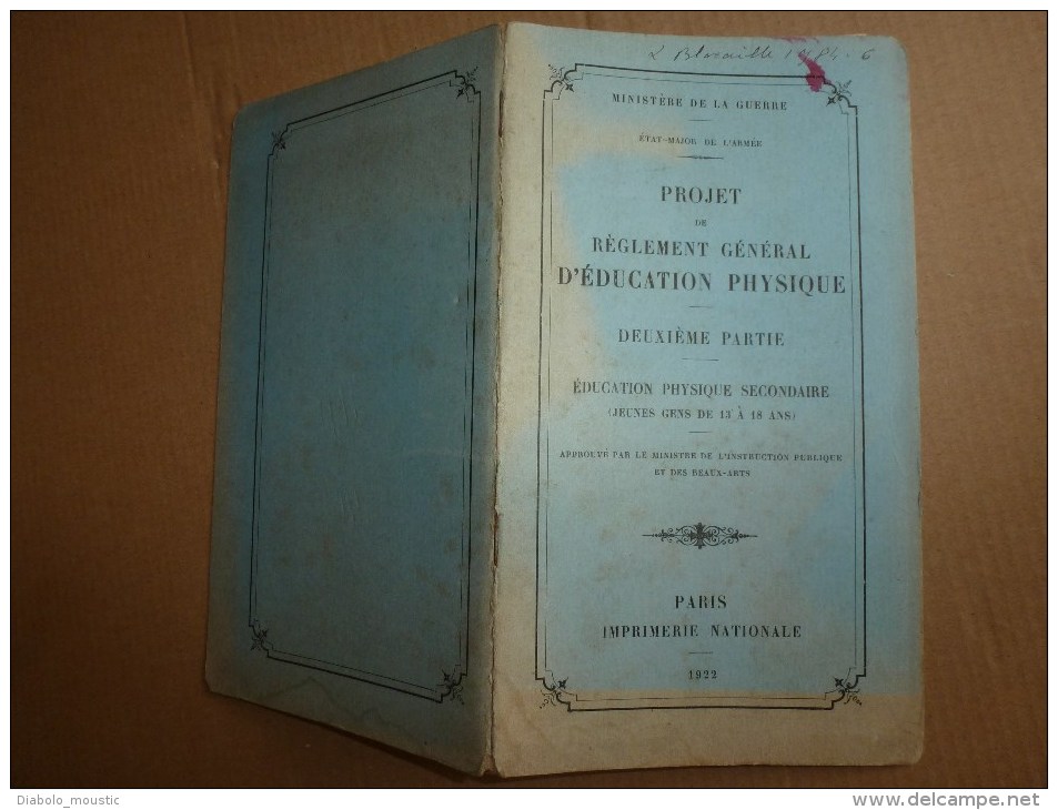 1921 Règlement Général D' EDUCATION PHYSIQUE  Pour Jeunes Gens De 15 Ans à 18 Ans - Französisch