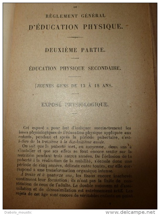 1921 Règlement Général D' EDUCATION PHYSIQUE  Pour Jeunes Gens De 15 Ans à 18 Ans - Francese