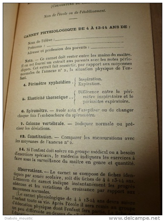 1922 Minitère de la Guerre EDUCATION ELEMENTAIRE ENFANCE approuvé COMPLEMENT des JEUX SCOLAIRES