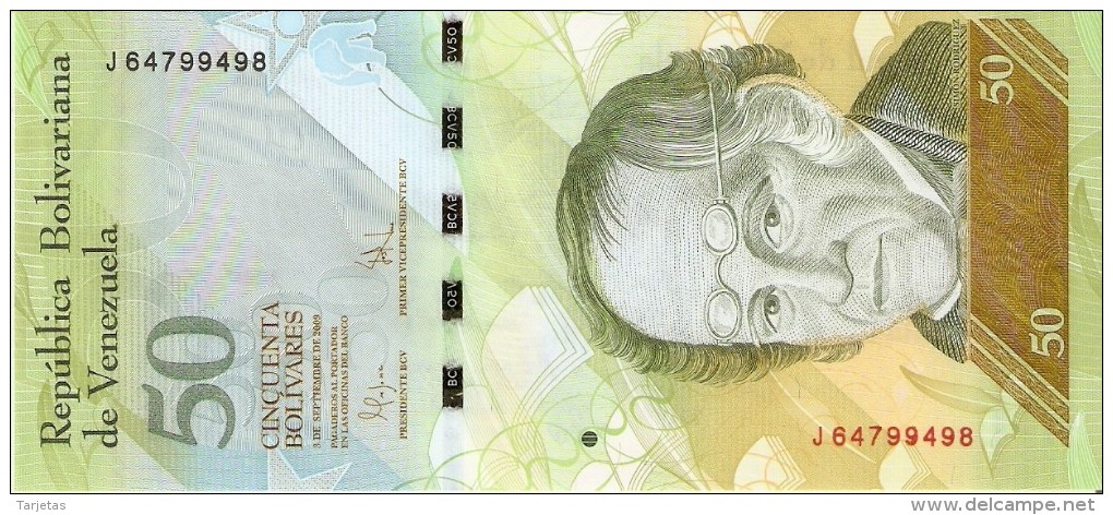 BILLETE DE VENEZUELA DE 50 BOLIVARES DEL 3 DE SEPTIEMBRE 2009 (BANKNOTE) OSO FRONTINO (BEAR) SIN CIRCULAR-UNCIRCULATED - Venezuela