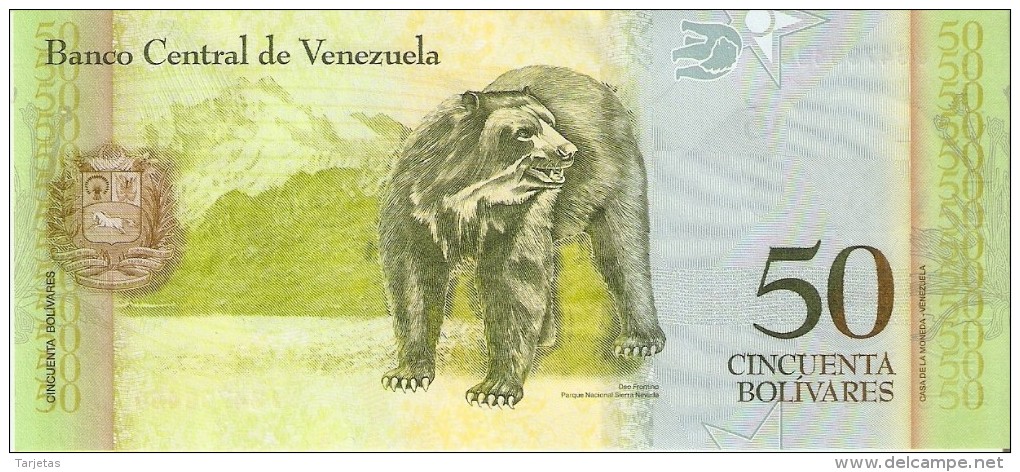 BILLETE DE VENEZUELA DE 50 BOLIVARES DEL 3 DE SEPTIEMBRE 2009 (BANKNOTE) OSO FRONTINO (BEAR) SIN CIRCULAR-UNCIRCULATED - Venezuela