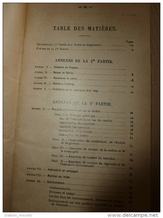 1921 Ministère De La Guerre : Règlement Provisoire De MANOEUVRE D'INFANTERIE    Avec Illustrations          Annexes - Francese