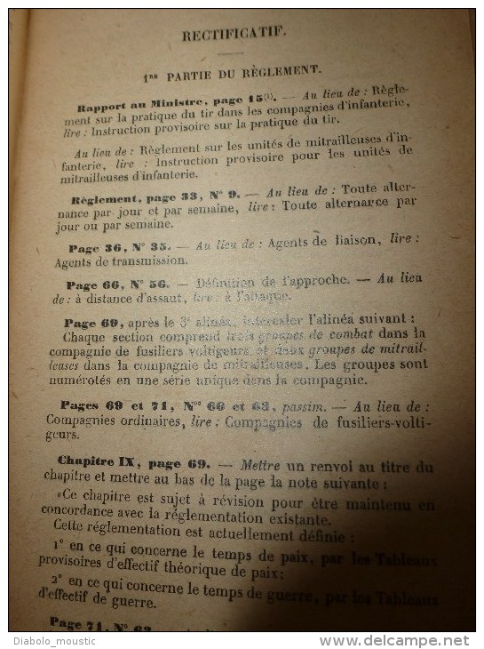 1921 Ministère de la Guerre : Règlement Provisoire de MANOEUVRE d'INFANTERIE    avec illustrations          Annexes