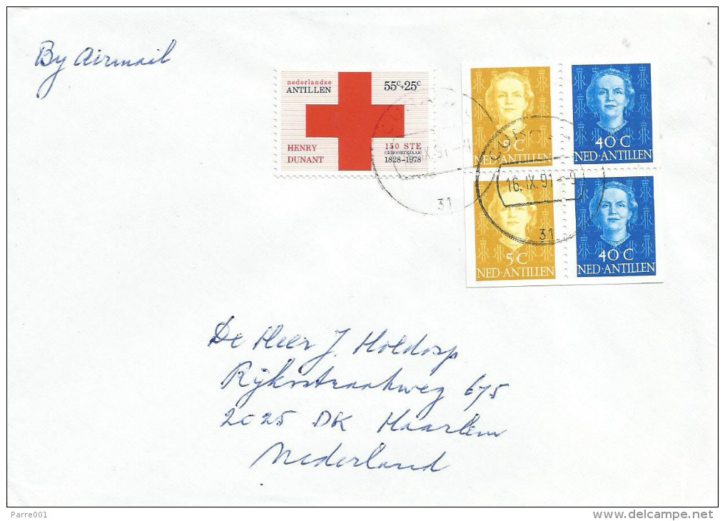 Netherlands Antilles 1991 Curacao Red Cross Henri Dunant Stamp Booklet Stamps Cover - Croce Rossa