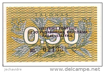 LITHUANIE   0,50  Talonas   Daté De 1991     Pick 31 B         ***** BILLET  NEUF ***** - Lituanie