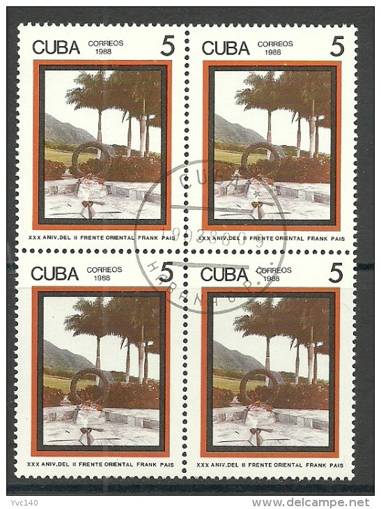 Cuba; 1988 30th Anniv. Of Frank Pais Second Eastern Front (Block Of 4) - Oblitérés