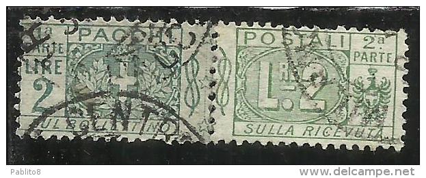 ITALIA REGNO ITALY KINGDOM 1914 - 1922 PACCHI POSTALI NODO DI SAVOIA LIRE 2 USATO USED OBLITERE' - Colis-postaux