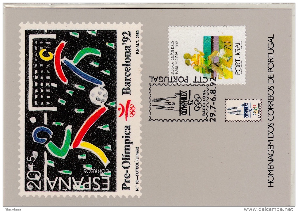 01840 Postal Pre Olimpica Barcelona 1992homenaje Correos Portugal - Briefe U. Dokumente