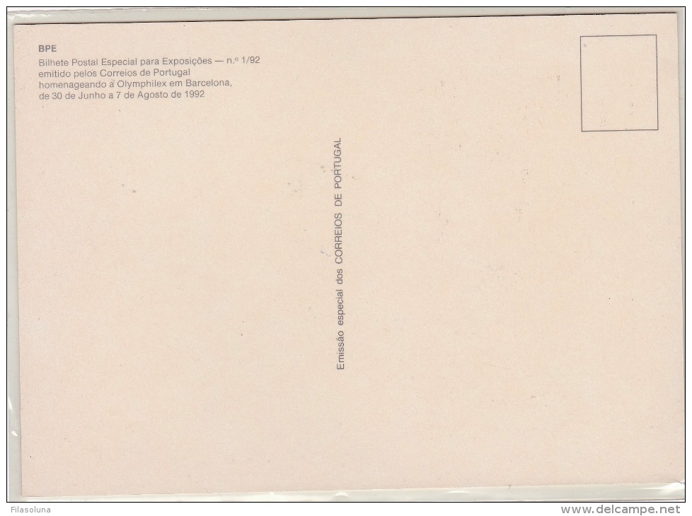 01840 Postal Pre Olimpica Barcelona 1992homenaje Correos Portugal - Covers & Documents