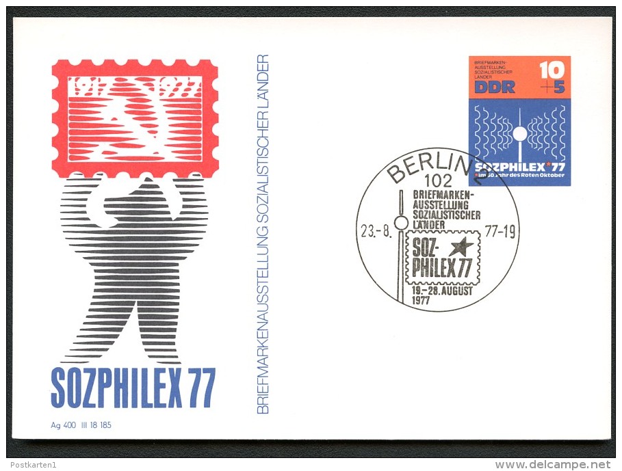 DDR Sonder-Postkarte P 82 SOZPHILEX 1977 Sost. Kat. 8,00 € - Postkarten - Gebraucht