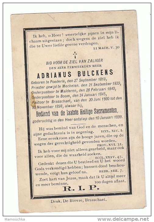 Dp. E.P. Adrianus BULCKENS Poederle 1813 Priester Mechelen 1839 Malderen Boom Brasschaet (Brasschaat) 1899 - Images Religieuses