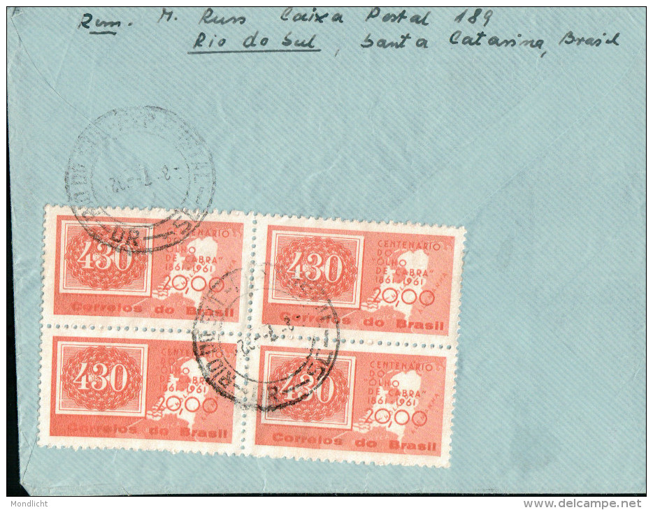 Brasilien Mischfrankatur Mit Viererblock, 1962. Luftpost, Einschreiben. - Brieven En Documenten