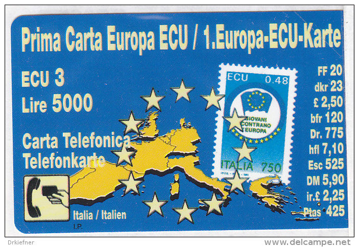 Telefonkarte Italien 5000 Lire - 3 ECU, Unbenutzt, 1. Europa-ECU-Karte - Öff. Diverse TK