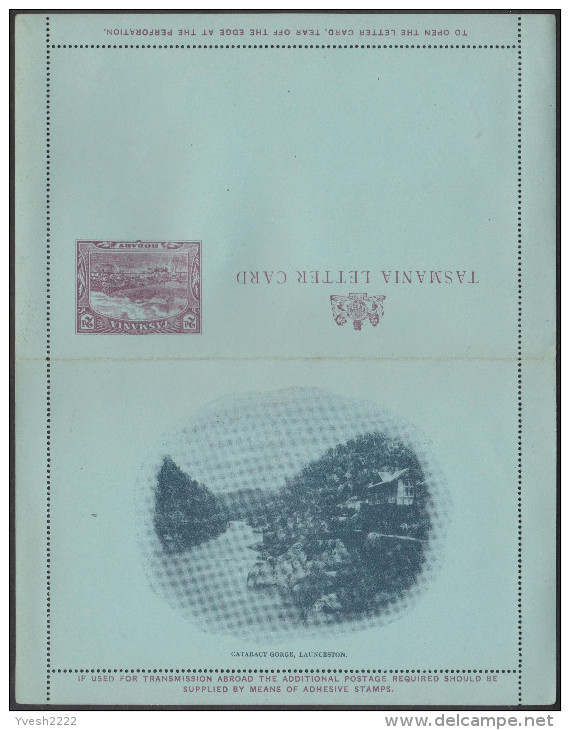 Tasmanie 1899. Carte-lettre Officielle, Timbre Hobart, Port Et Montagne, 2 D. Cataract Gorge, Launceston - Montagnes