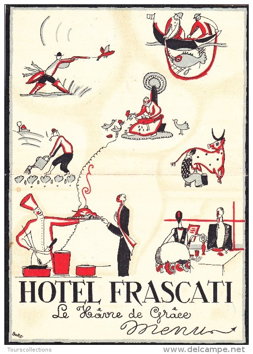 MENU - Le Grand Hotel FRASCATI (1839-1944) - LE HAVRE - Quartier Du Perrey @  Illustrateur Borsi - Voir Description - Menus