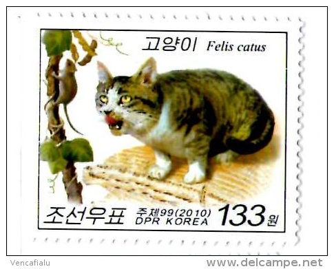 North Corea 2010 - Mouse And Cats, 1 Stamp, MNH - Chats Domestiques