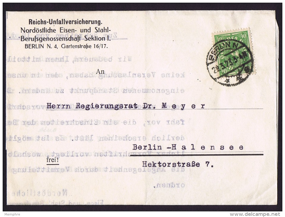 29.3.23 Lokal Briefe  Von Berlin  MiNr 232W  Einzelfrankatur - Briefe U. Dokumente