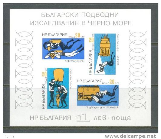 1973 BULGARIA UNDERWATER RESEARCH IN THE BLACK SEA - DIVING SOUVENIR SHEET MICHEL: B38 MNH ** - Buceo